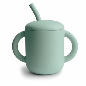 Mushie Silicone Training Cup + Straw - Cambridge Blue